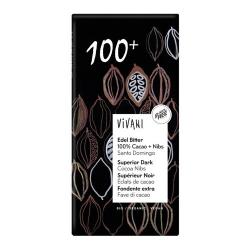 CHOCOLATE NEGRO 100% CACAO + NIBS 80GR. VIVANI