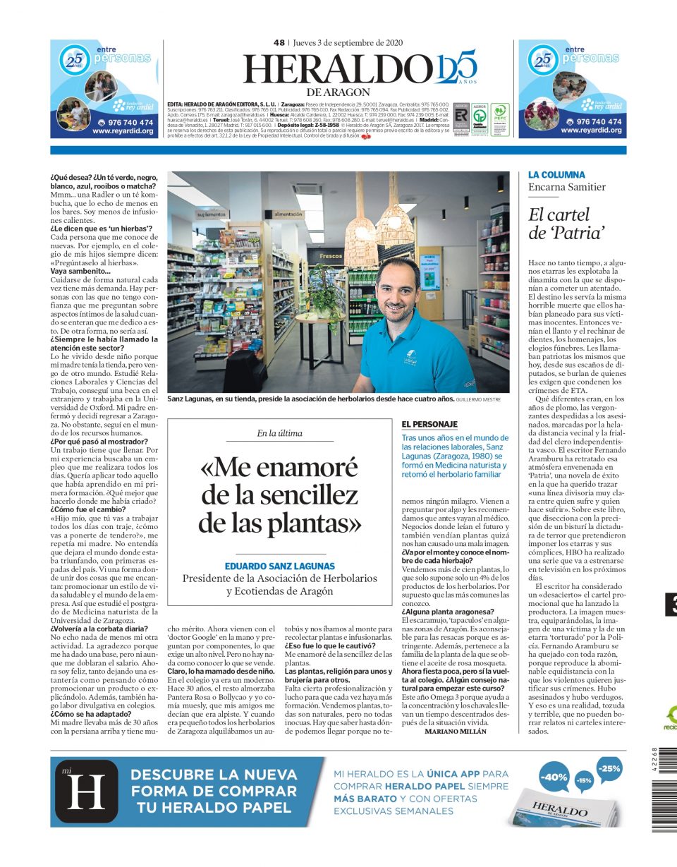 Contraportada Heraldo de Aragón | Eduardo Sanz: 